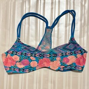 Strappy Blue Floral Bikini Top